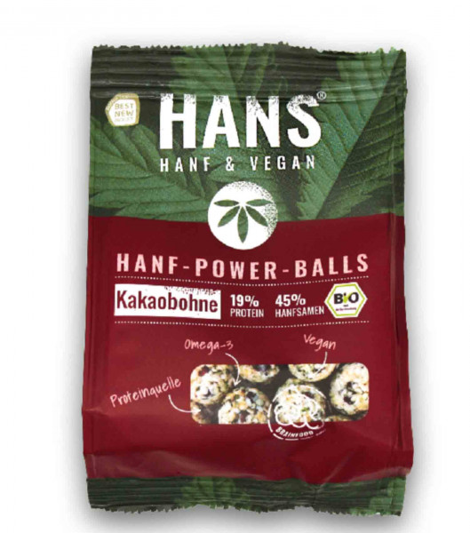 Bio HAnf Powerballs Kakao - HANS Brainfood 19% protein 45% Hanfsamen vegan omega 3 proteinquelle